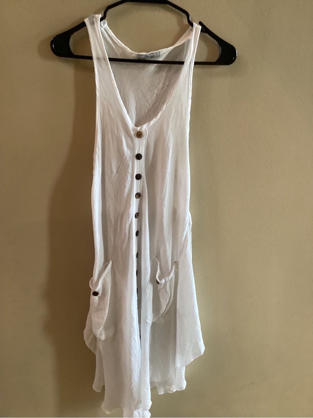 White Button-Front Sleeveless Tunic dress